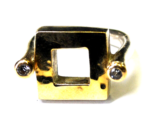 Sterling Silver 14k Hammered Square CZ Ring 14mm Size 6.75