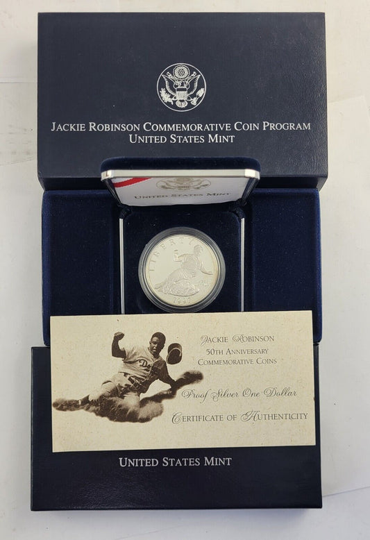 1997 S Jackie Robinson 50th Anniversary Proof Silver Dollar Commemorative Coin