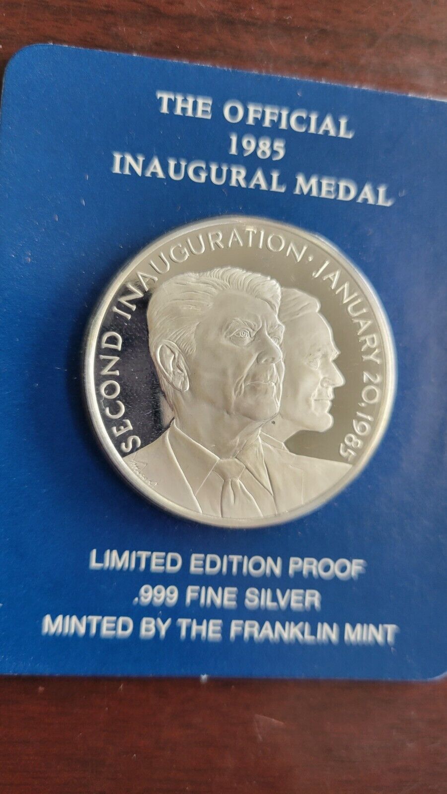 Official 1985 Ronald Reagan Bush Inaugural Medal .999 Fine Silver Limited Proof