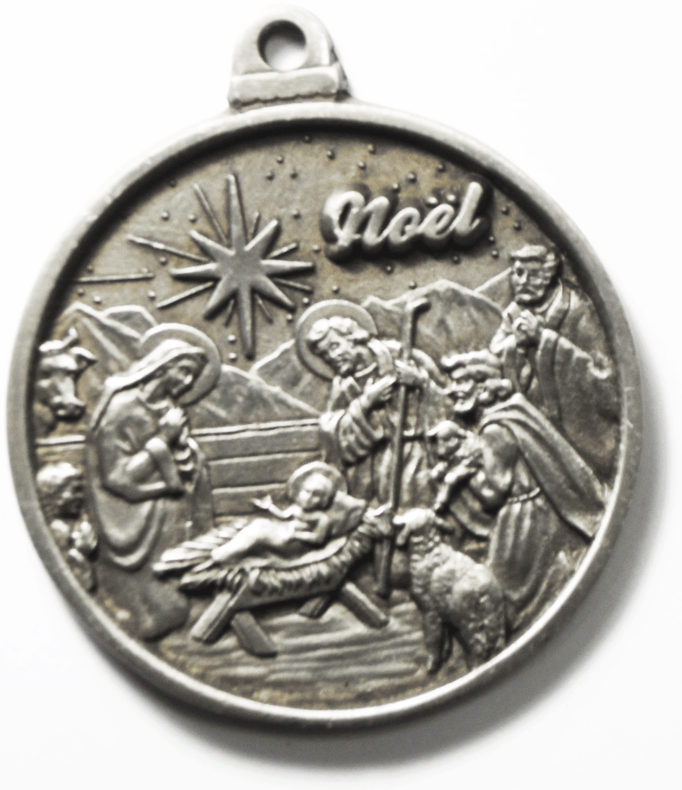 Noel Blessed Christmas From Mother Cabrini Shrine Pewter Medal Ornament 2.5"