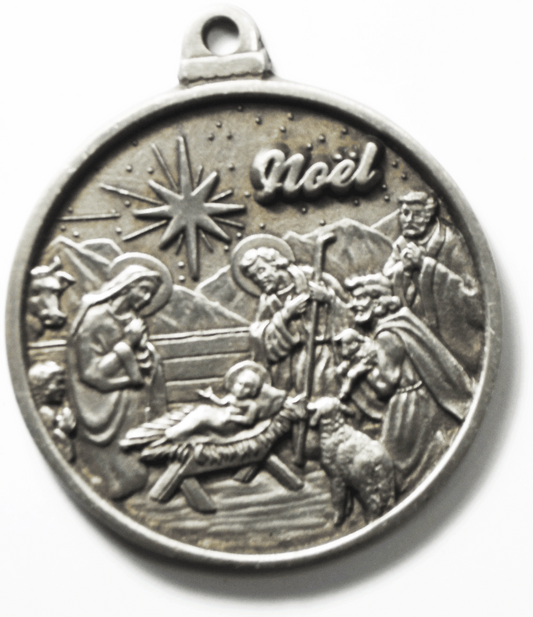 Noel Blessed Christmas From Mother Cabrini Shrine Pewter Medal Ornament 2.5"
