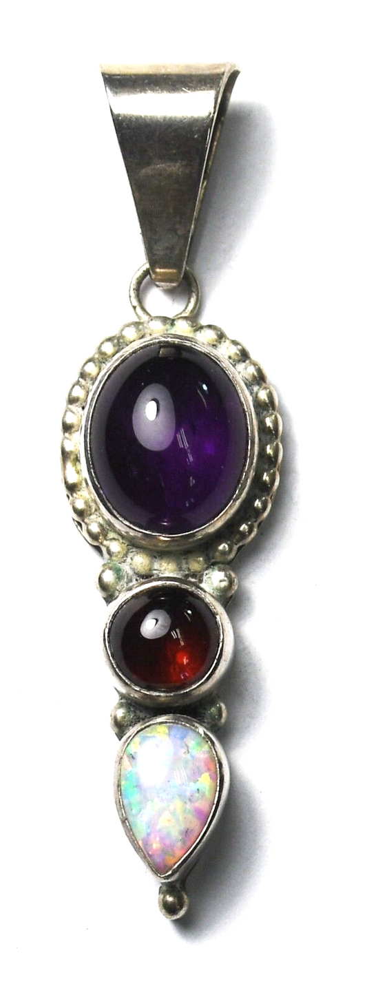 Sterling Silver Paul Livingston Amethyst Opal Pendant 53mm x 14mm