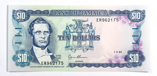1994 Jamaica $10 Ten Dollars Banknote Uncirculated ER962175