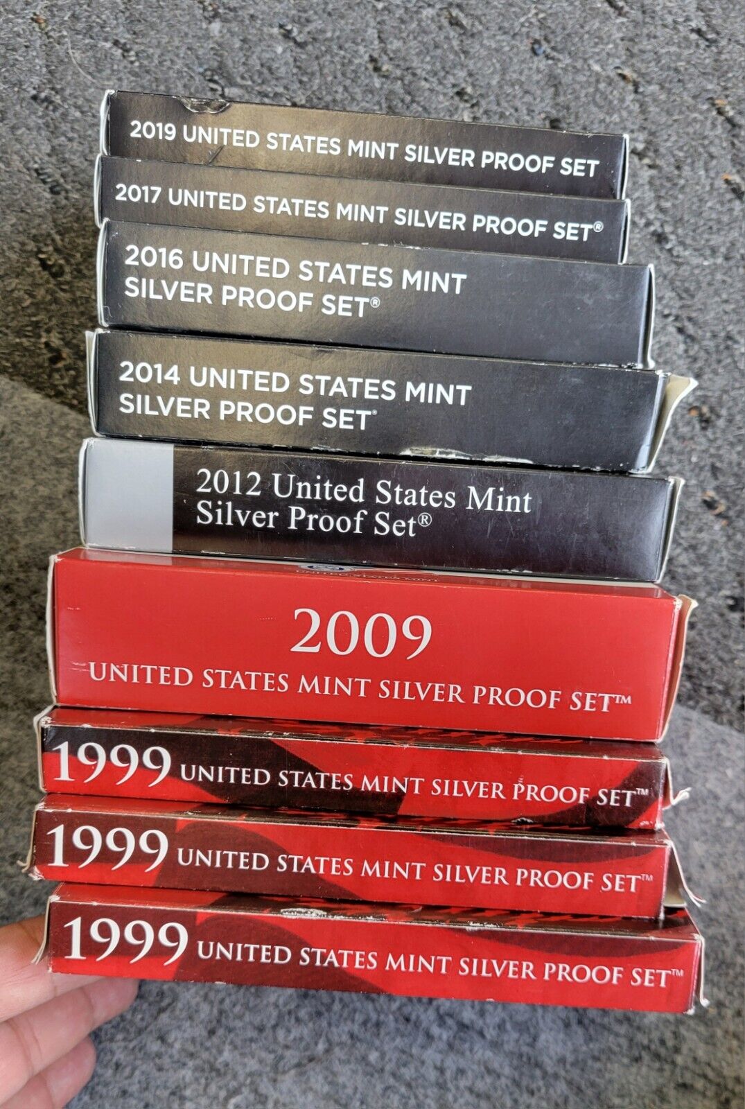 9 Set Lot Of US Mint Silver Proof Sets 1999, 2009, 2016, 2017, 2019, 2012, 2014