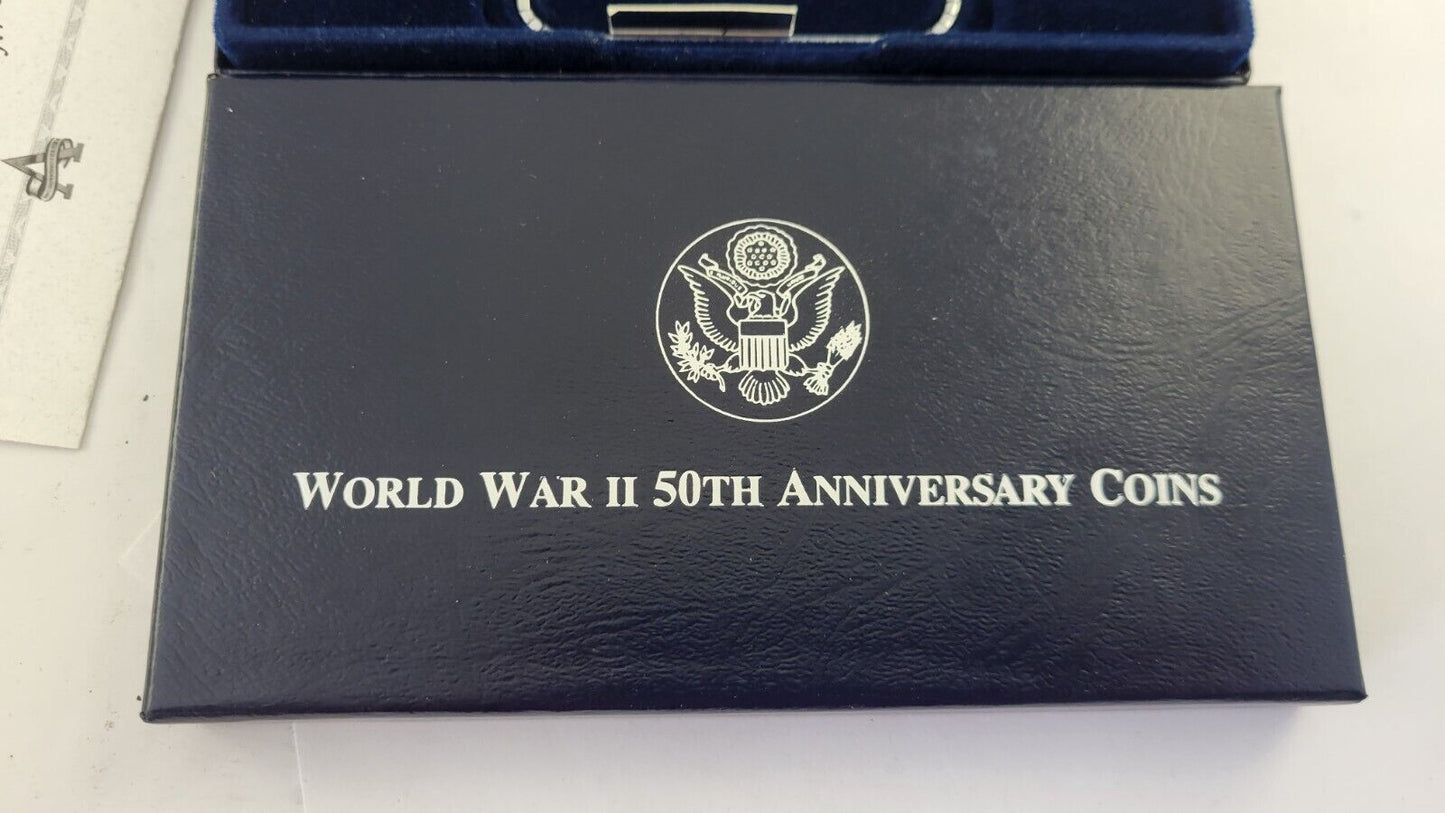World War II 50th Anniversary Commemorative Coins US Mint W Silver Dollar Boxed