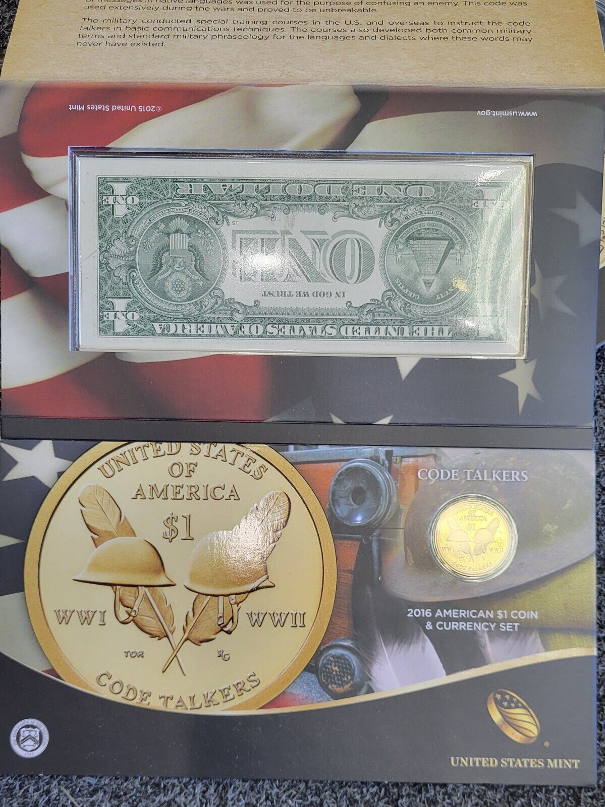 2015 & 2016 Mohawk Ironworkers, Code Talkers American $1 Coin & Currency Sets