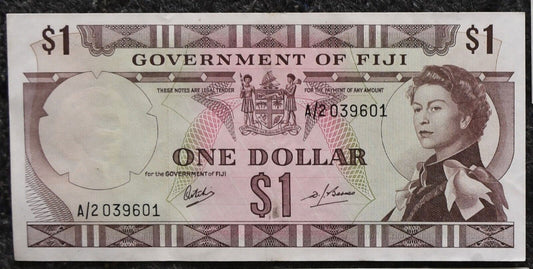 1969 Fiji $1 One Dollar Banknote A/2 039601  AU
