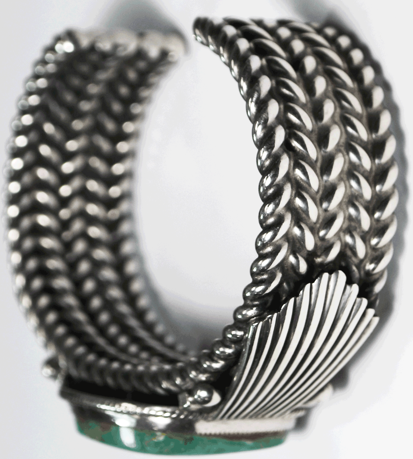 Sterling Delbert Gordon Turquoise 27mm Solid Foxtail Cuff Bracelet 88g