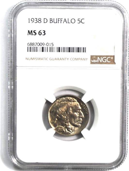 1938 D 5c Buffalo Nickel Rare Five Cents Denver NGC MS63