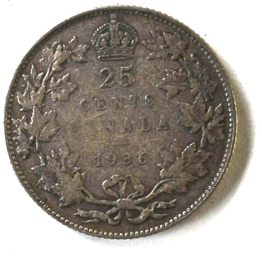 1936 25c Canada Silver Quarter Dollar KM#24a