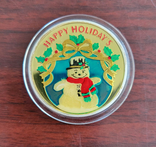 Happy Holidays 1oz .999 Fine Silver Round Christmas Colored Enameled Snowman