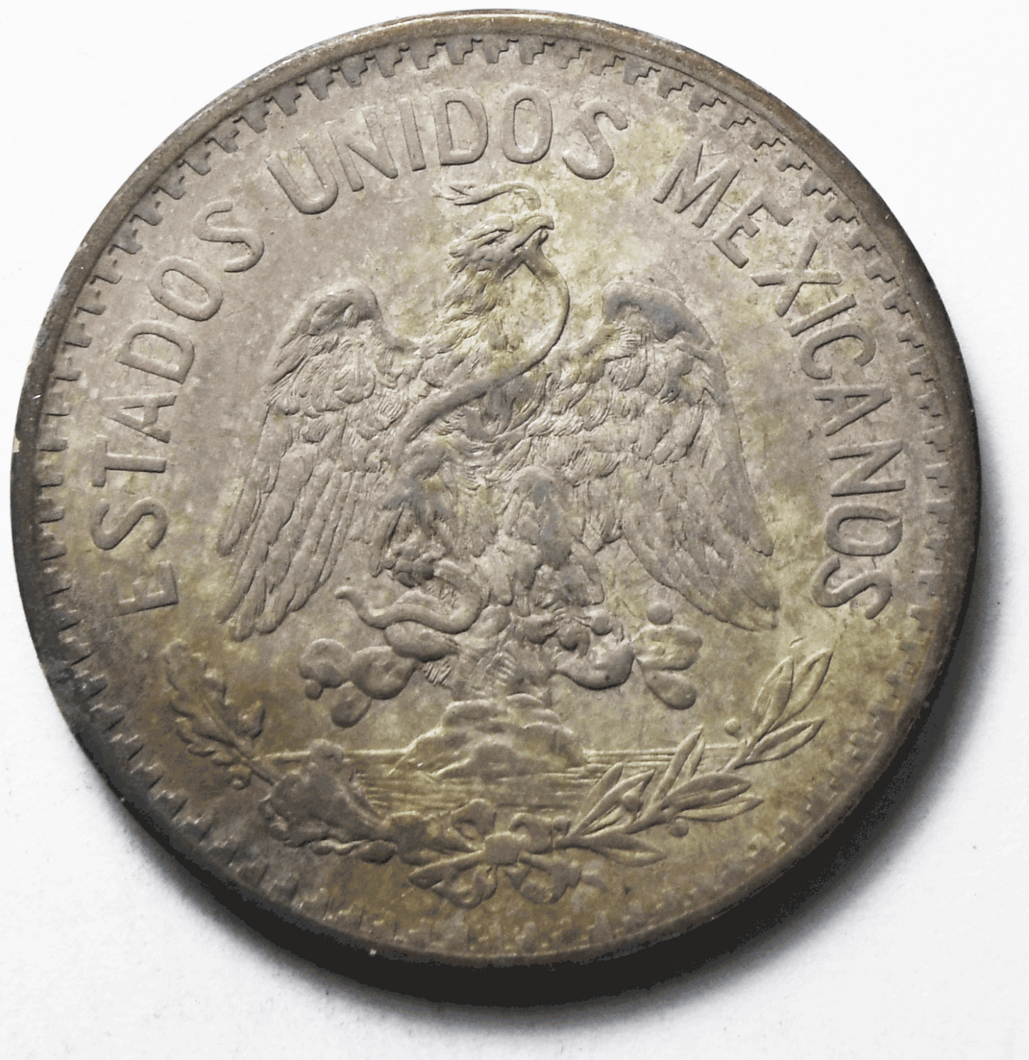 1913 Mexico Estados Unidos Mexicanos Fifty Centavos 50c Silver Coin KM#445 AU