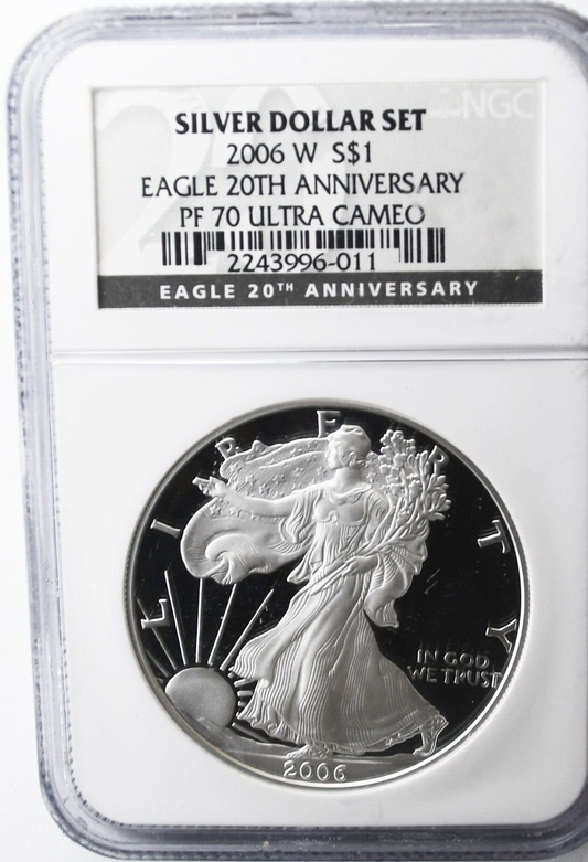 2006 W $1 American Silver Eagle NGC PF70 UC Silver Dollar Set 20th Anniversary