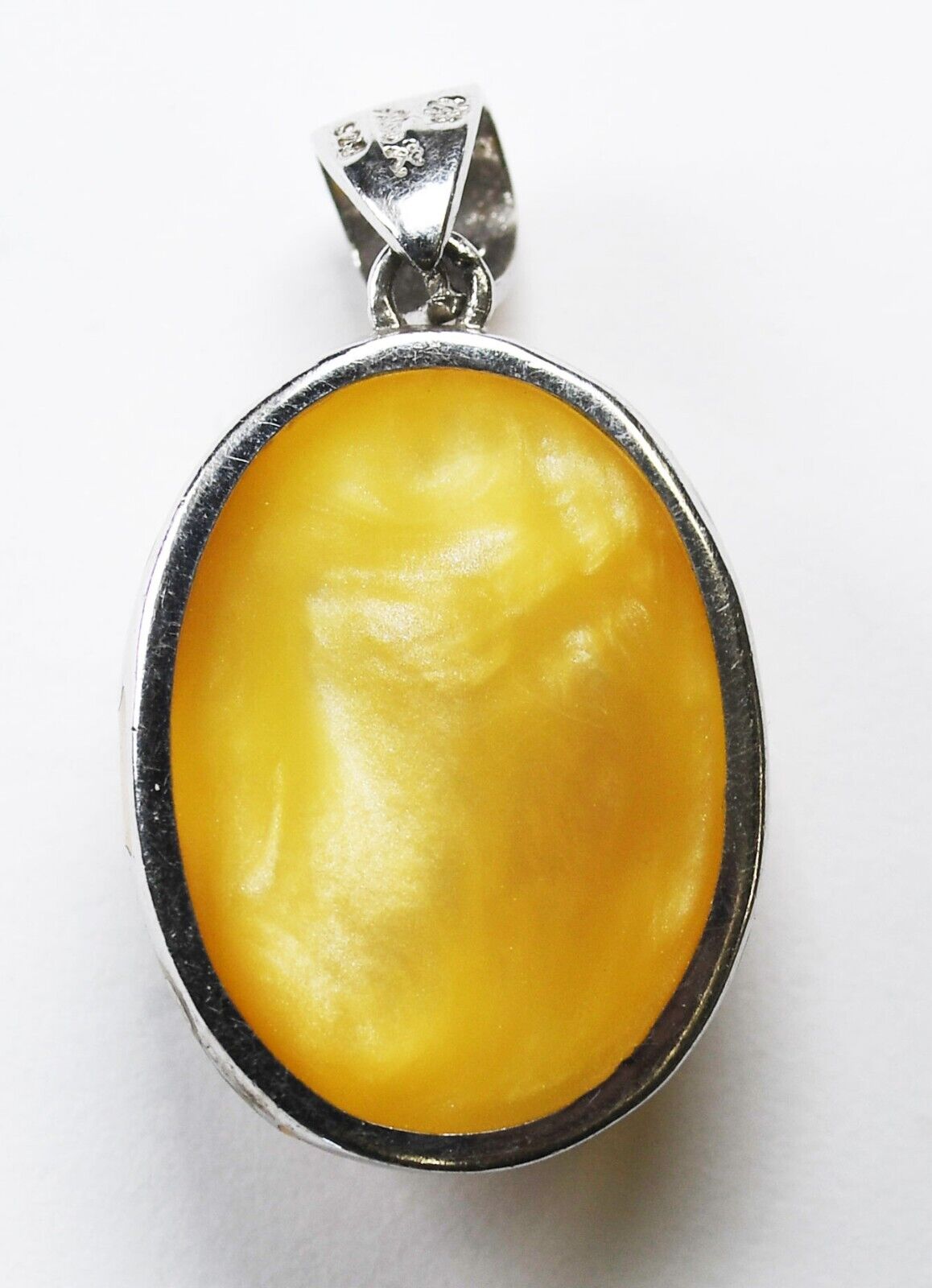 Sterling Oval Yellow Colorful Flower Glass Pendant 35mm x 20mm