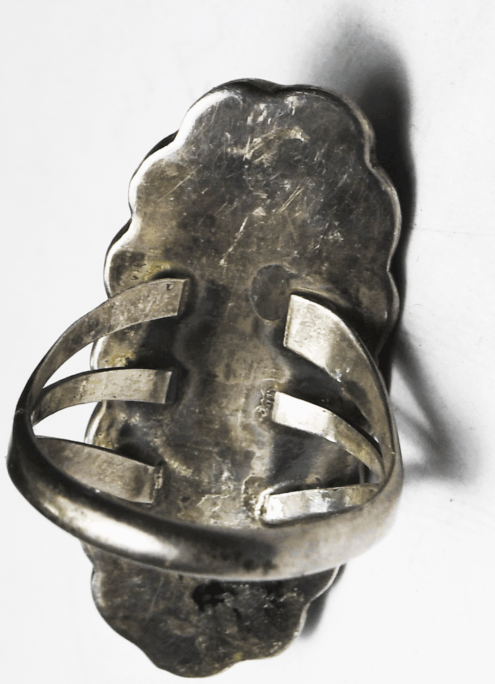 Antique Sterling Turquoise Oval Triple Split Band Ring 35mm Size 7 Rays Halo