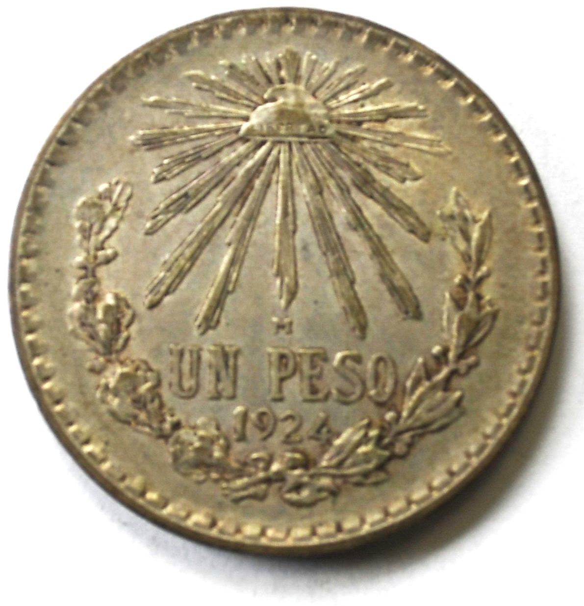 1924 Mexico Silver One Peso Coin KM#455