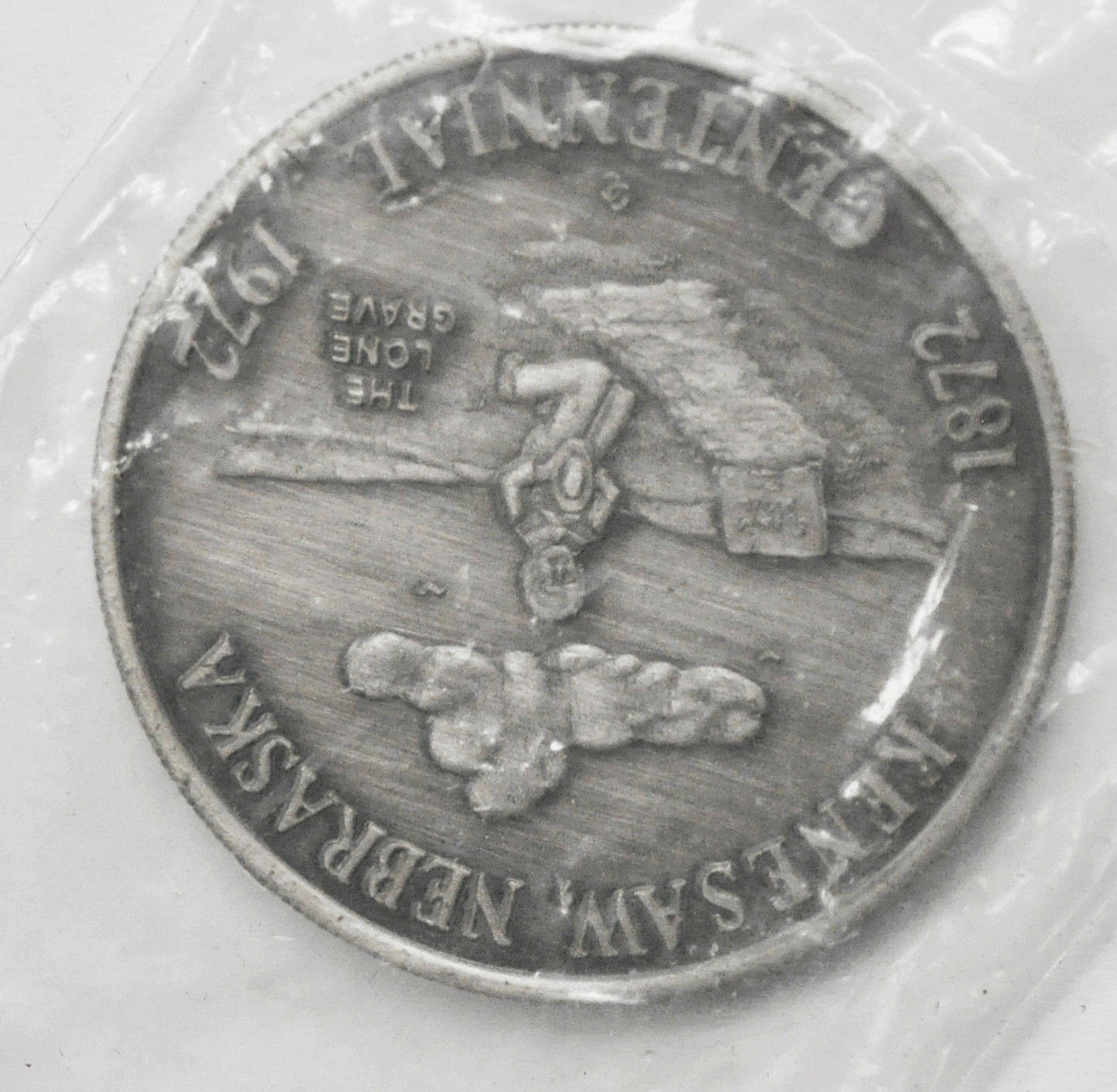 1972 Kenesaw Nebraska Centennial 39mm Medal in Plastic The Lone Grave