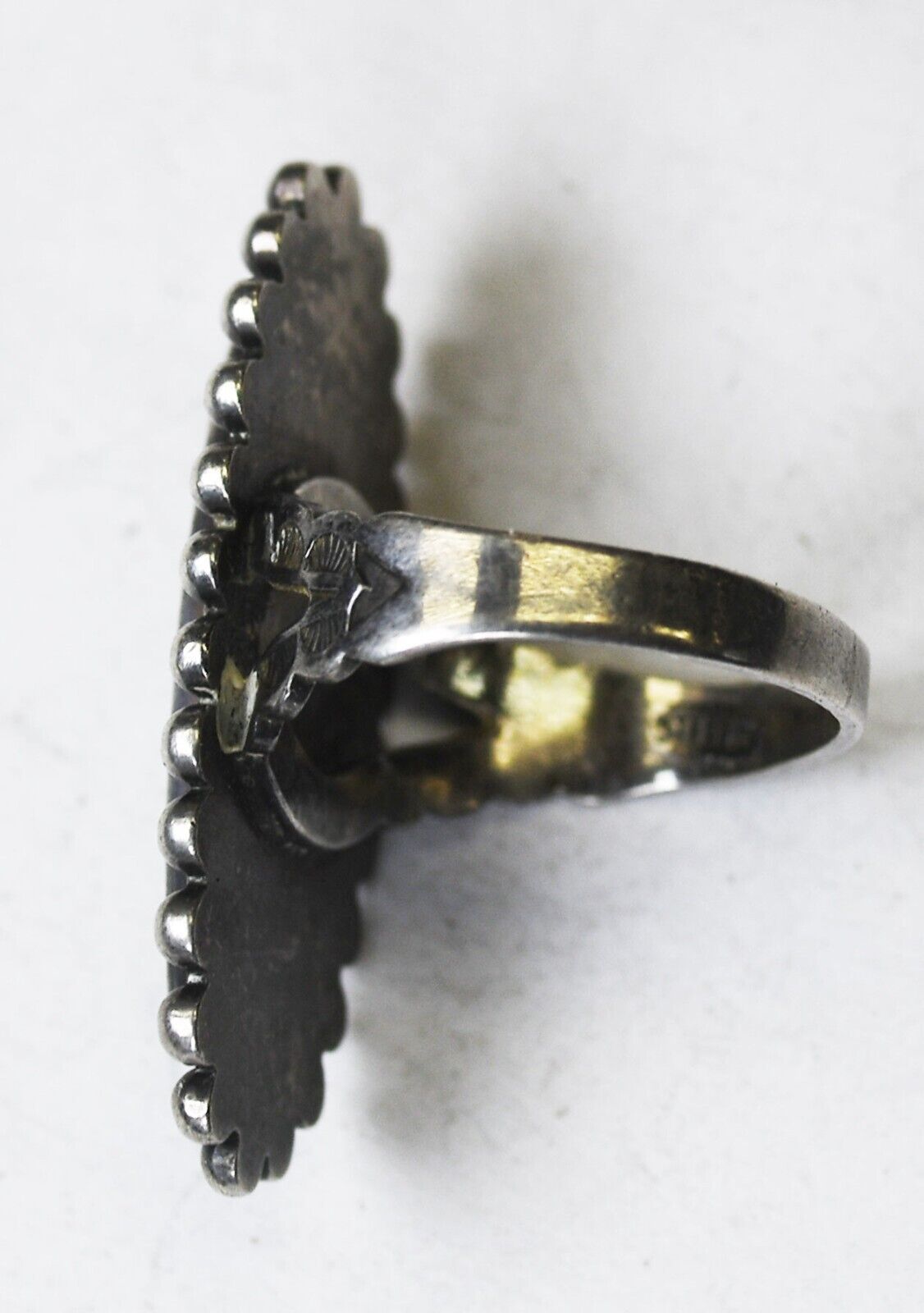 Sterling Silver Antique Turquoise Dot Halo 31mm Ring Size 5.5