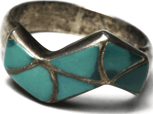 Sterling Silver SKJ Kallestewa Turquoise Inlay Zigzag Ring 7mm Size 5-1/2