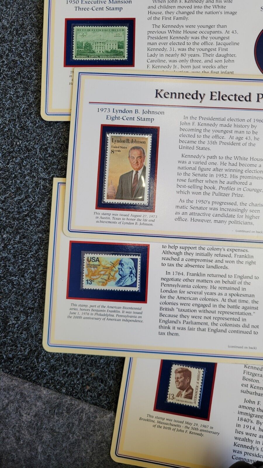 17pc. Set Of Kennedy & Franklin Half Dollar Coin & Stamp Carded Collection