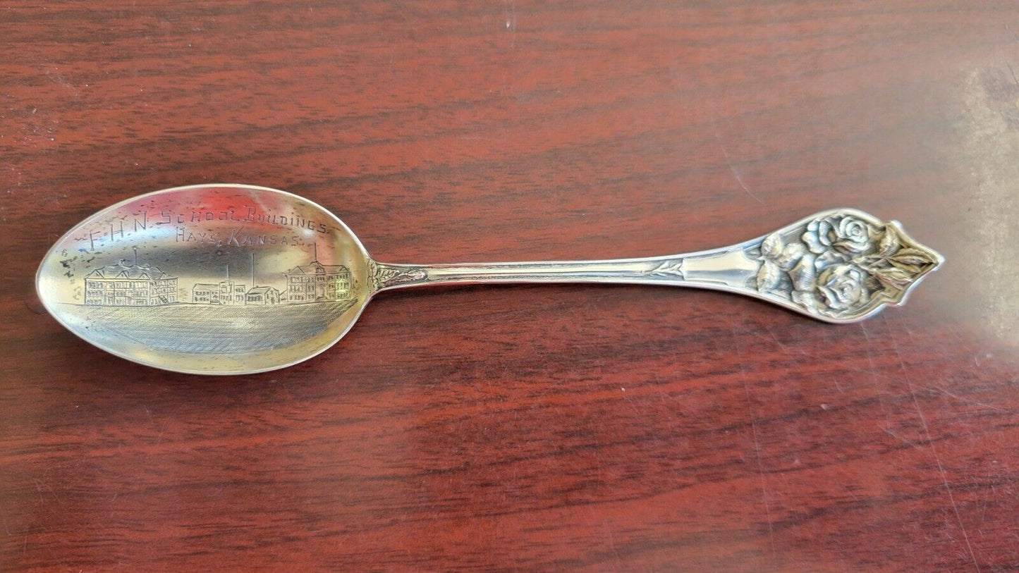 F.H.N.S School Buildings Hays Kansas Sterling Souvenir Spoon 5 5/8" .55oz.