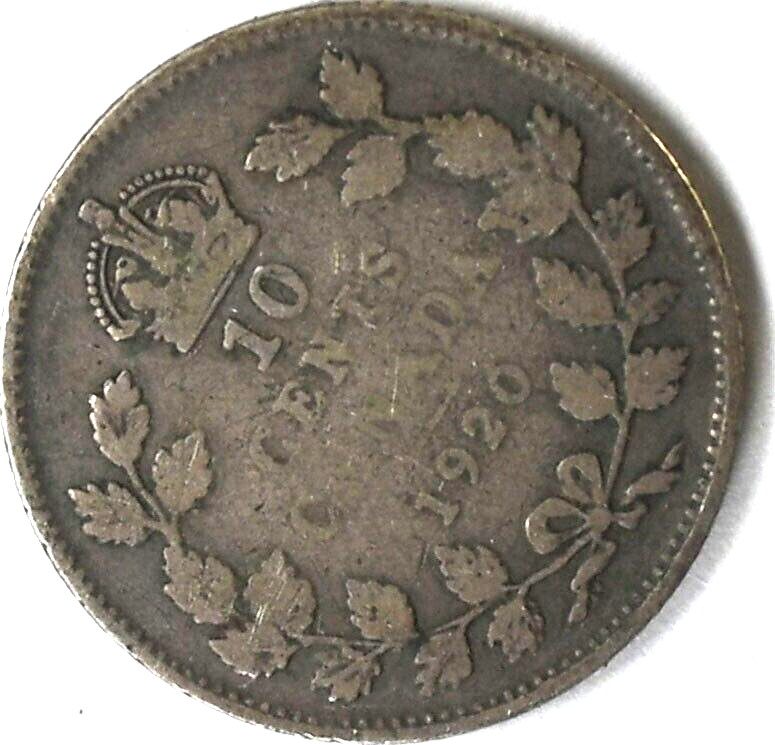 1920 Canada 10c Ten Cents Silver Coin Dime KM# 23