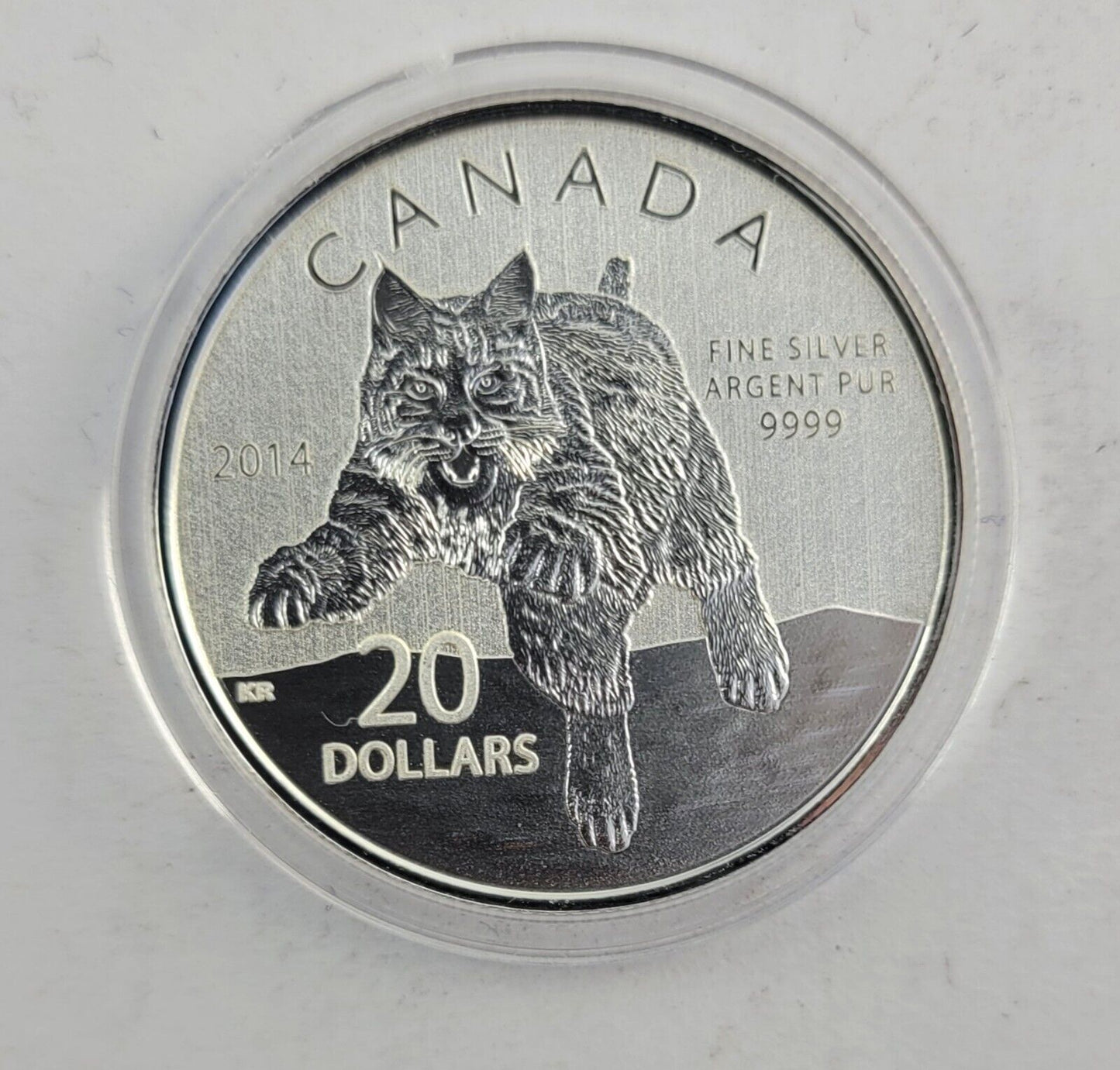 2014 Canada Bobcat .999 Fine Silver $20 Coin Original Mint Capsule Lynx 1/4oz.