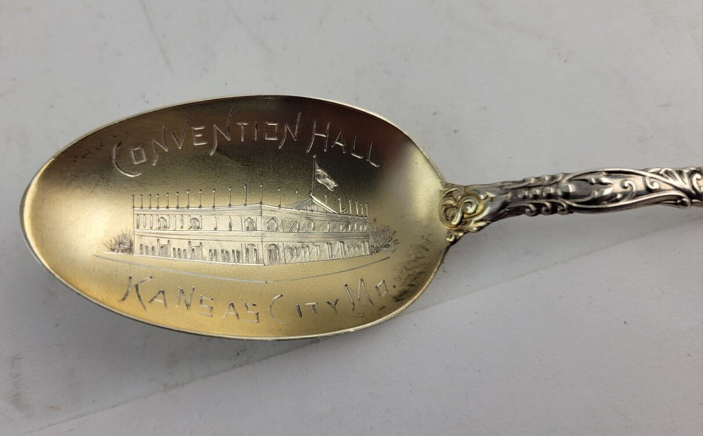 Kansas City Convention Hall Sterling 5 5/8" Souvenir Spoon w/Goldwash Bowl .65oz