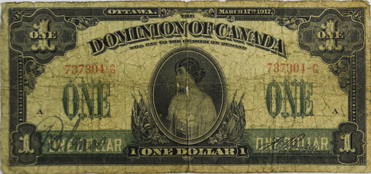 1917 $1 One Dollar Dominion of Canada 737304 G Ottawa Large Note