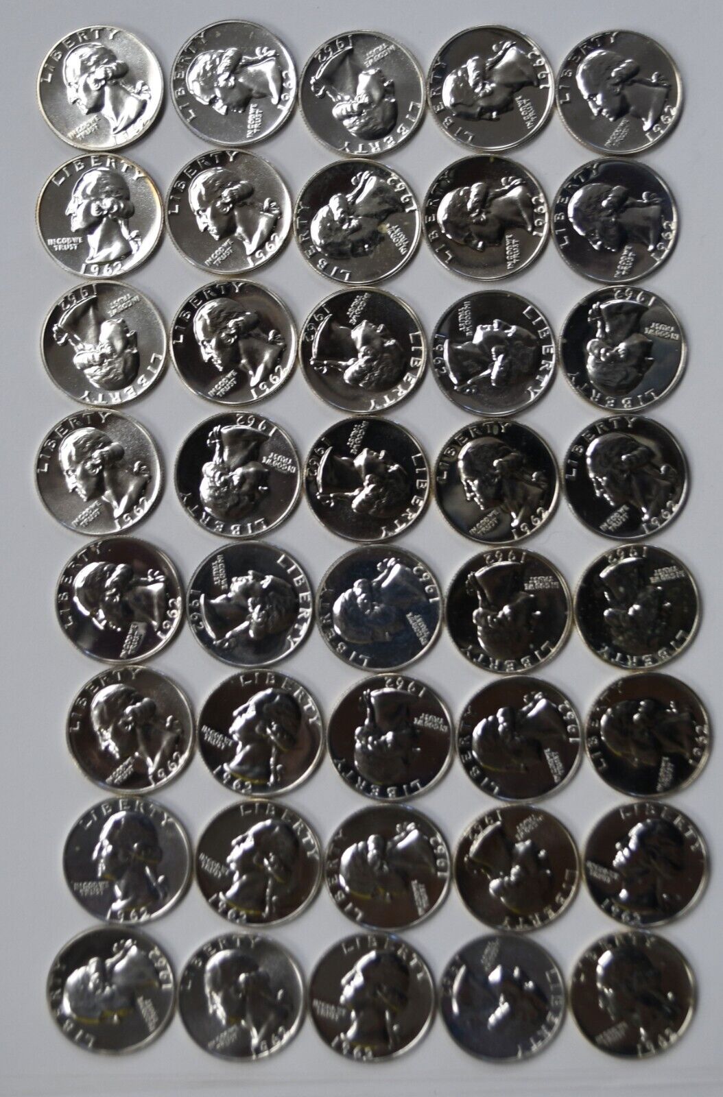 40pc Roll of 1962 25c Washington Silver Quarter Dollar Proof Coins