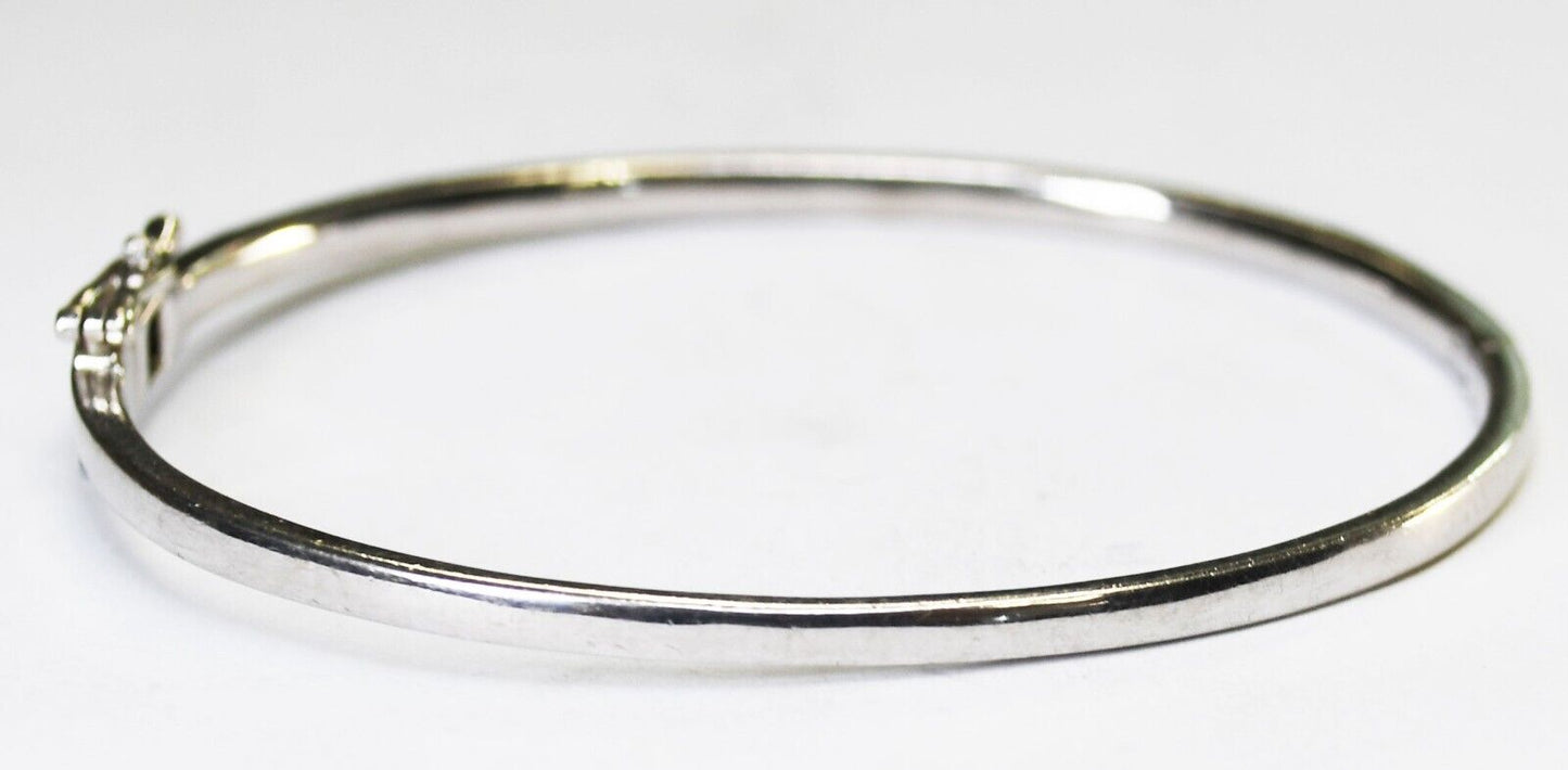 Sterling Silver SUN Black Diamond Oval Hinged Bangle Bracelet 3mm 6.75" Wrist