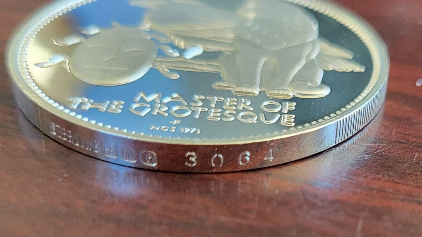 1971 Edgar Allen Poe Master Of Grotesque Franklin Mint Sterling Medal .85oz.