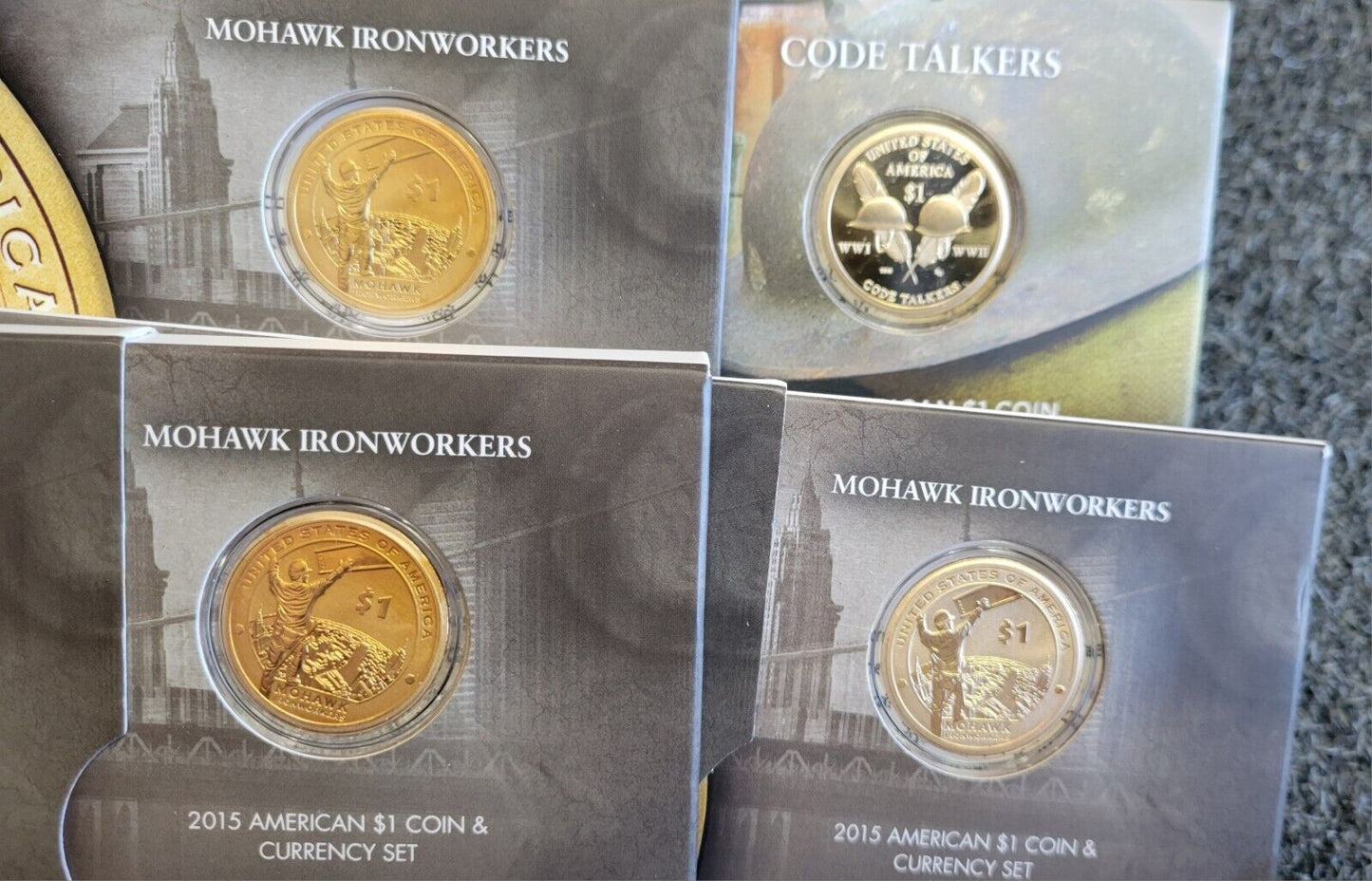 2015 & 2016 Mohawk Ironworkers, Code Talkers American $1 Coin & Currency Sets