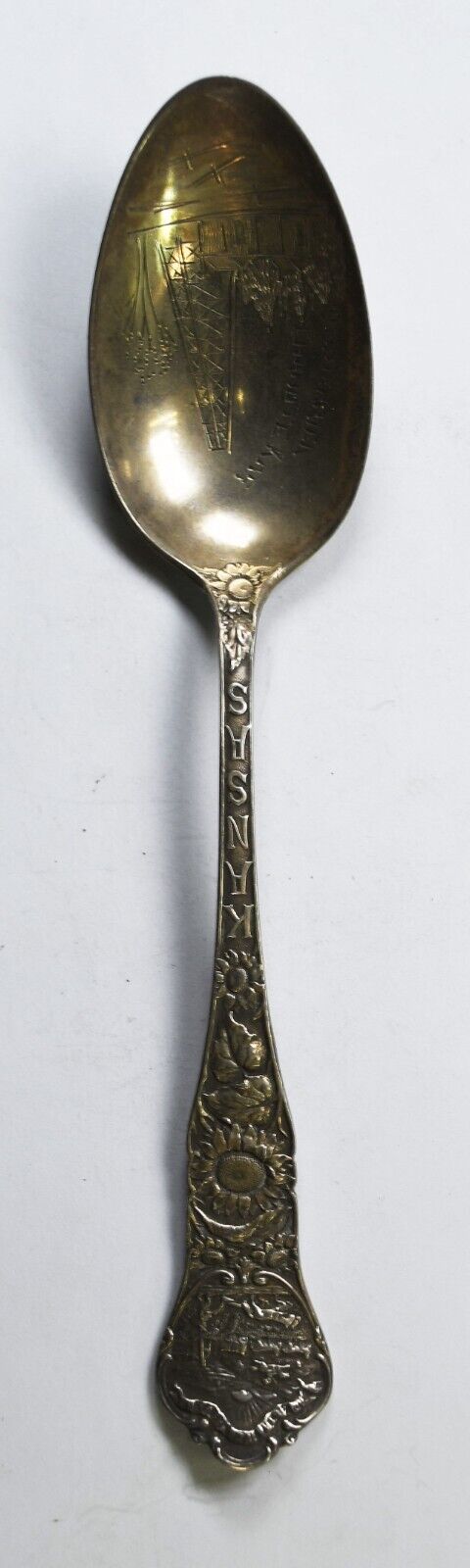 Sterling Silver Gorham Oil Derrick Chanute Kansas Souvenir Spoon 5-3/4" Mono