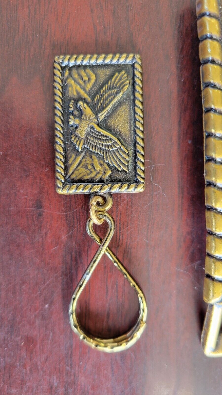 Brass American Eagle Spanned Wings & Mountains Belt Buckle and Key Chain Set