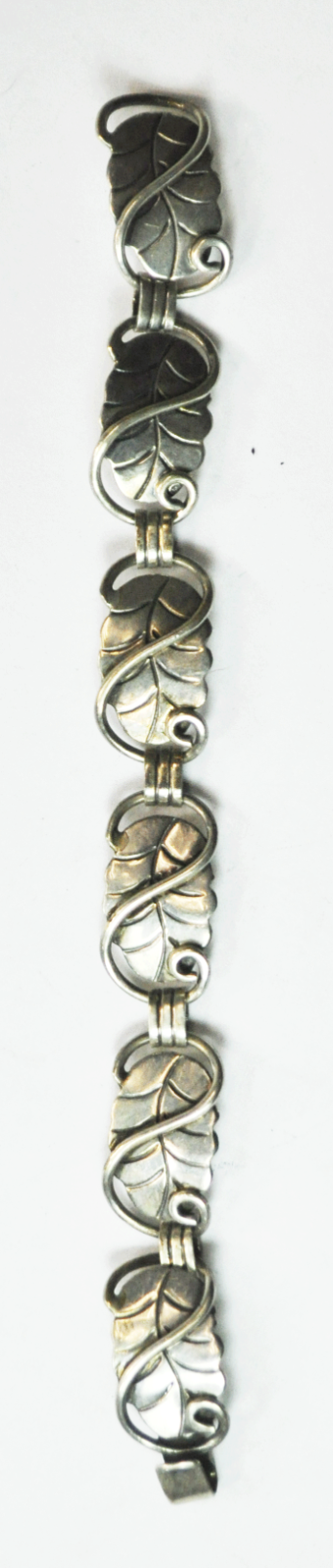Sterling Silver Mexico Quinto Leaf Floral Link Hook Bracelet 7" 14mm 22.6g