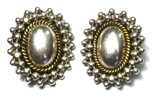 Sterling Silver Two Tone Oval Dot Halo Clip On Earrings 35mm x 30mm