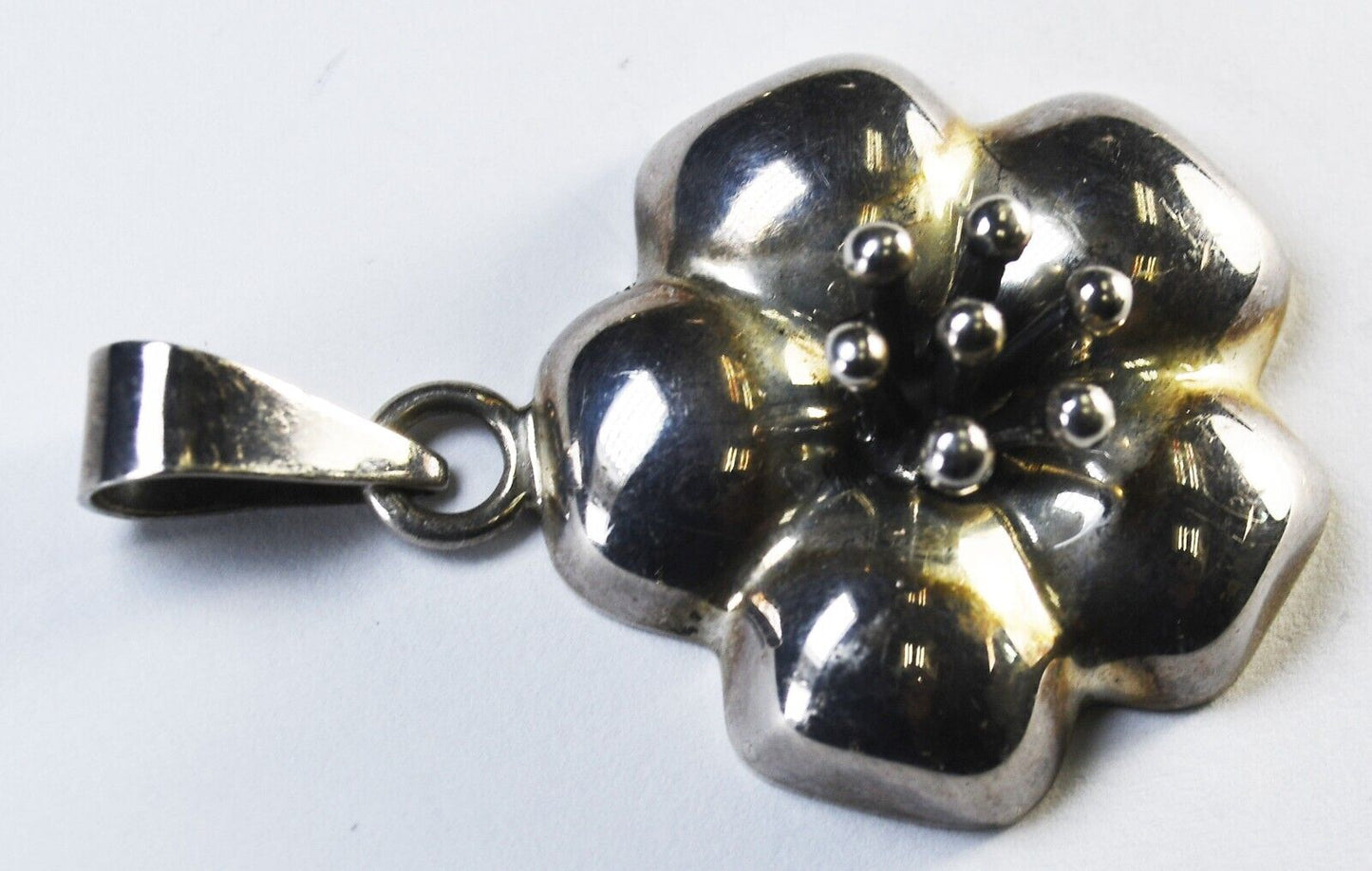 Sterling Silver CII Mexico Hibiscus Flower Pendant 43mm x 29mm