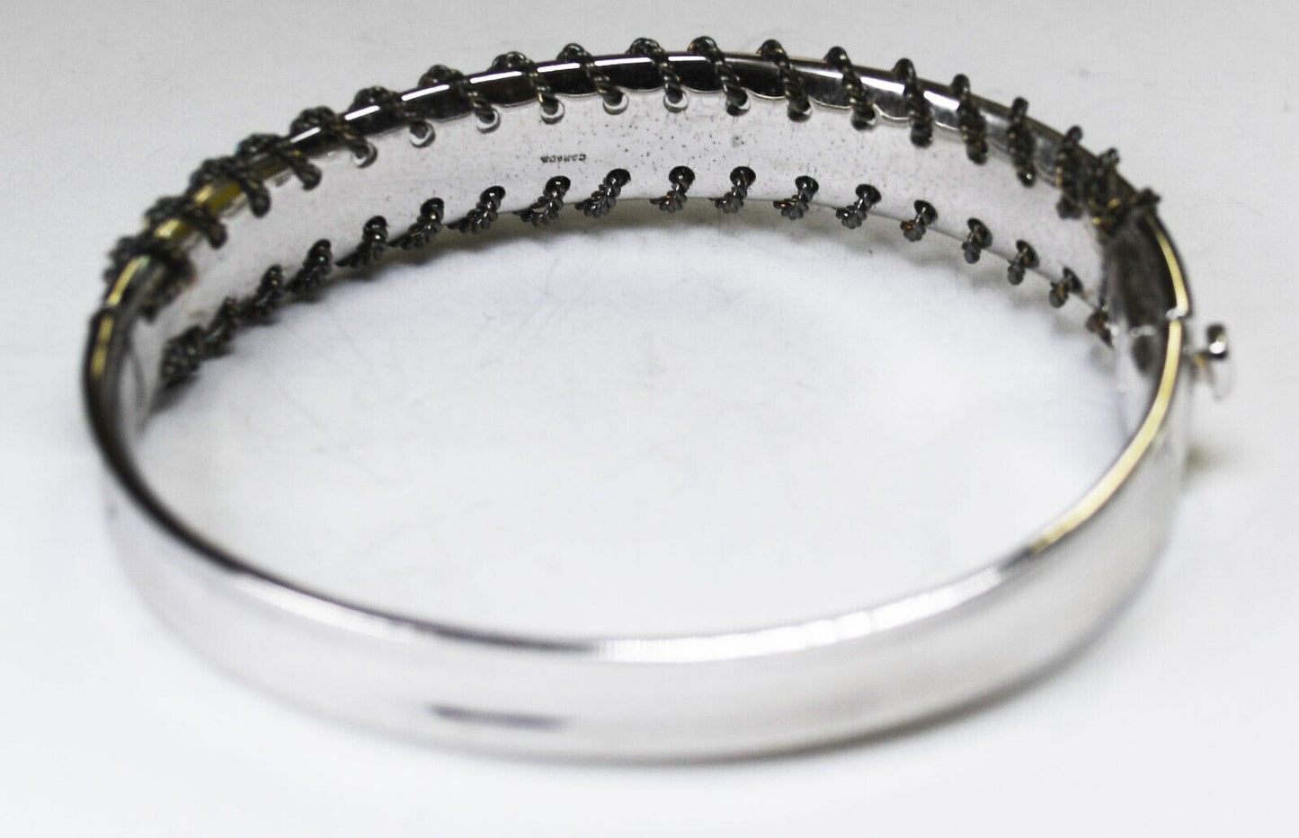 Sterling Silver C^A Canada Wire Hoop Edge Stripe Bracelet 13mm 7" Wrist