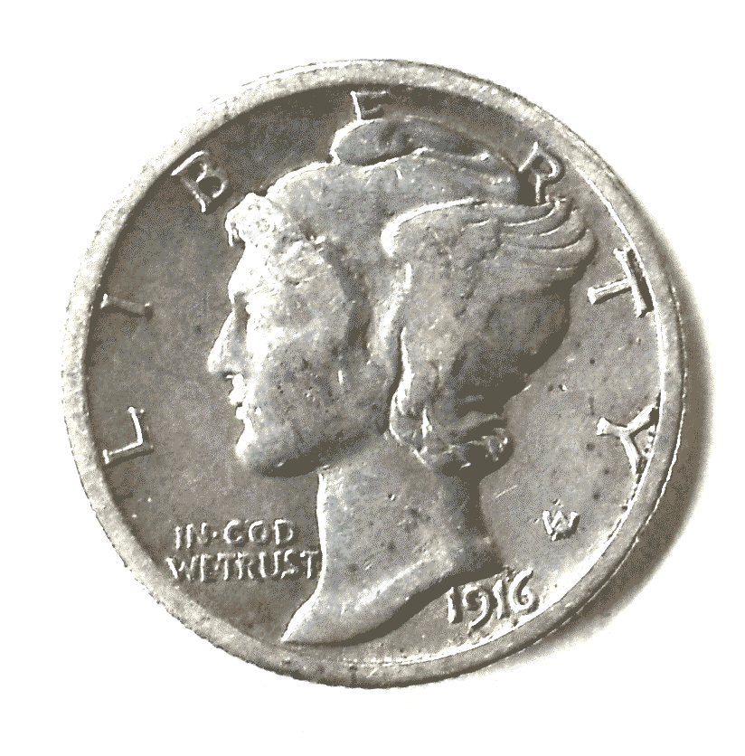 1916 S 10c Mercury Silver Dime Ten Cents San Francisco