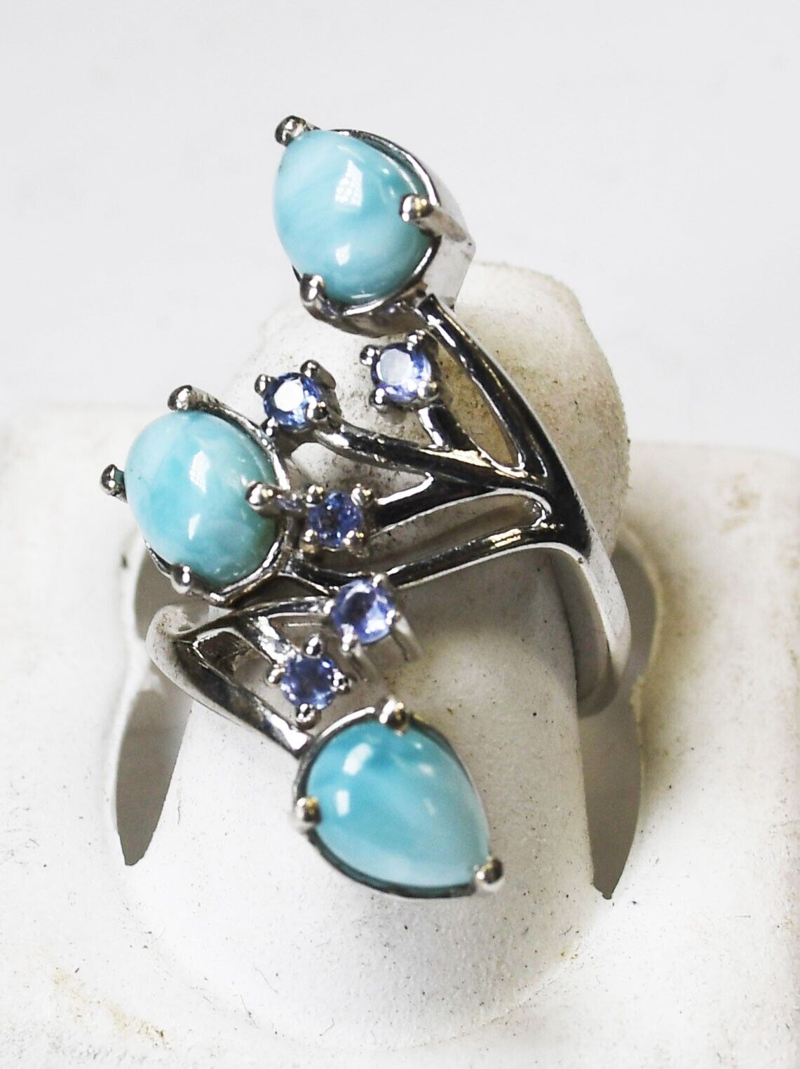 Sterling Silver Larimar Tree Branch Adjustable Ring 29mm Size 4