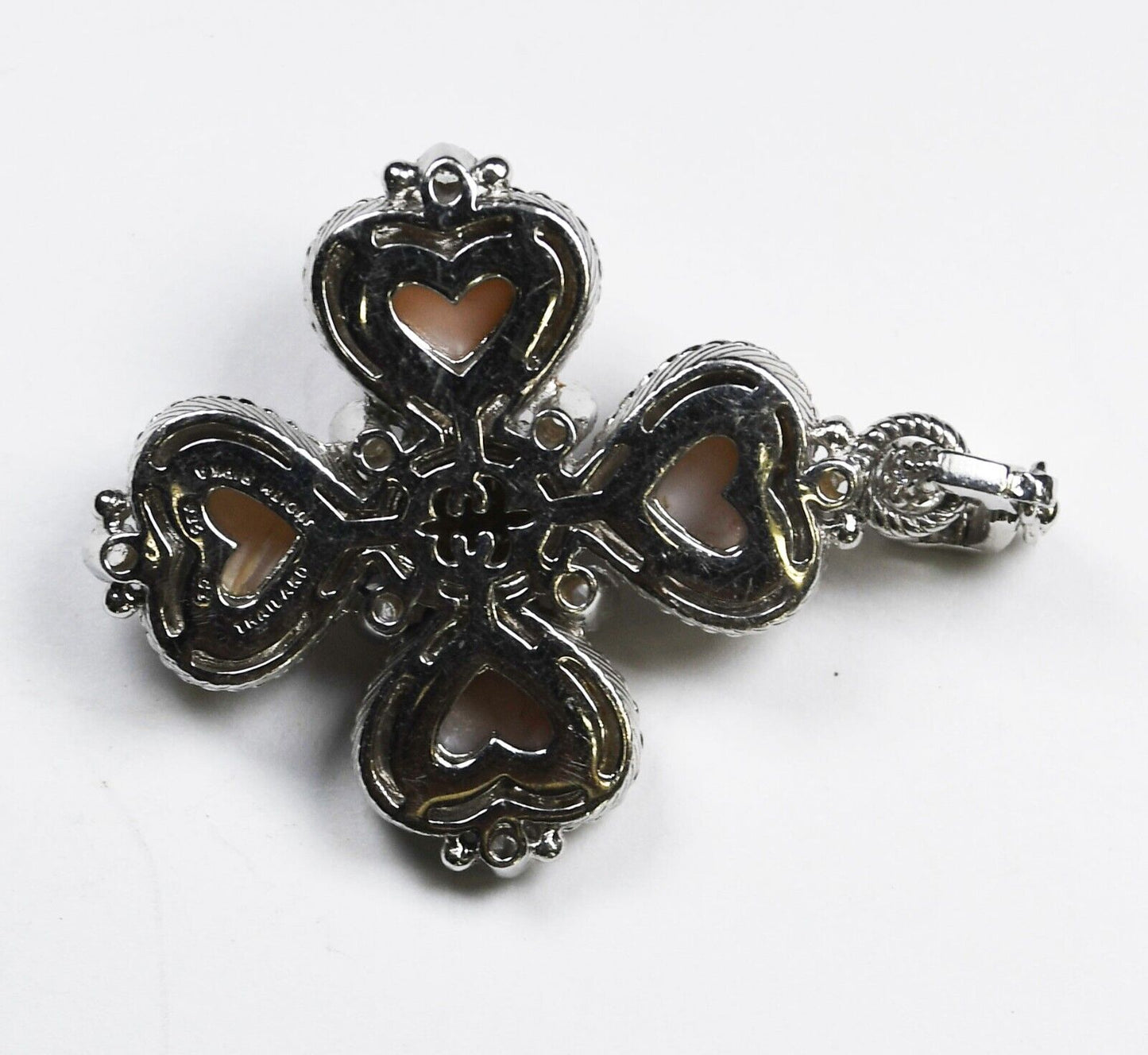 Sterling Judith Ripka MOP Heart Smoky Quartz Openable Clasp Pendant 48mm x 34mm