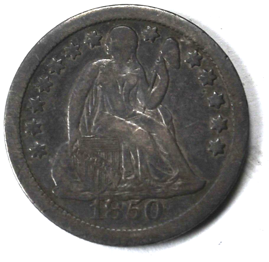 1850 10c Seated Silver Dime Ten Cents Philadelphia Damaged Reverse