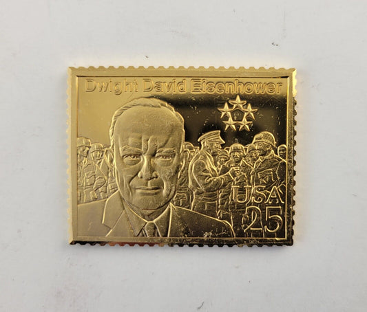 USPS United We Stand .999 Fine Silver Gold Plated Stamp Dwight D Eisenhow .87oz.