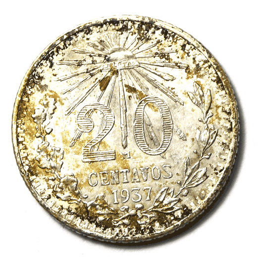 1937 Mexico Estados Unidos Mexicanos 20 Centavo Silver Coin KM# 438