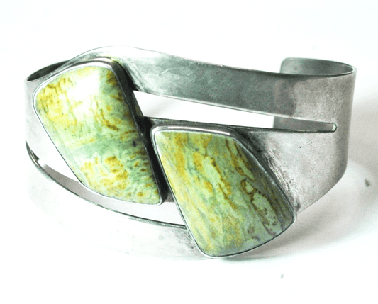 Sterling Silver Desert Rose Green Jasper Cuff Bracelet 45mm 7-1/4" Wrist
