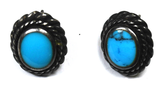 Sterling Silver Oval Turquoise Earrings 18mm x 15mm