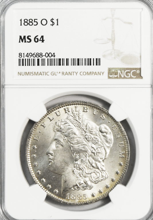 1885 O $1 Morgan Silver Dollar NGC New Orleans MS64 Uncirculated