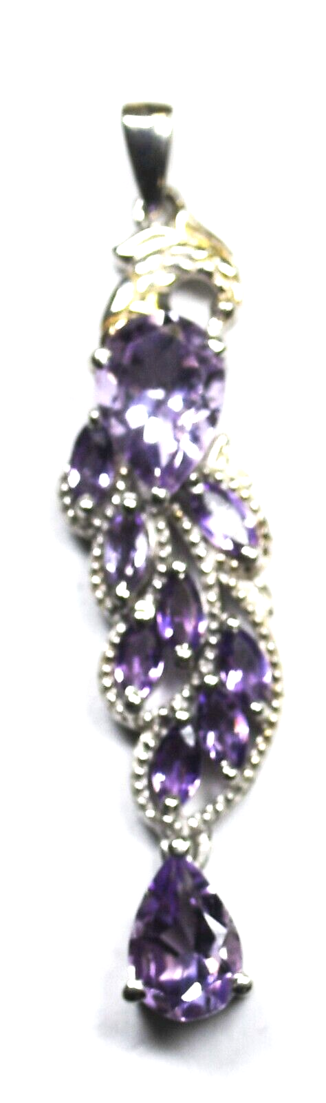 Sterling Silver Amethyst Dangle Floral Leaf Pendant 49mm x 10mm