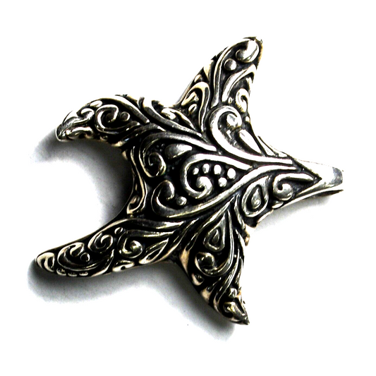 Sterling Silver Starfish Scroll Dot Pendant 34mm x 30mm